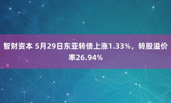 智财资本 5月29日东亚转债上涨1.33%，转股溢价率26.94%